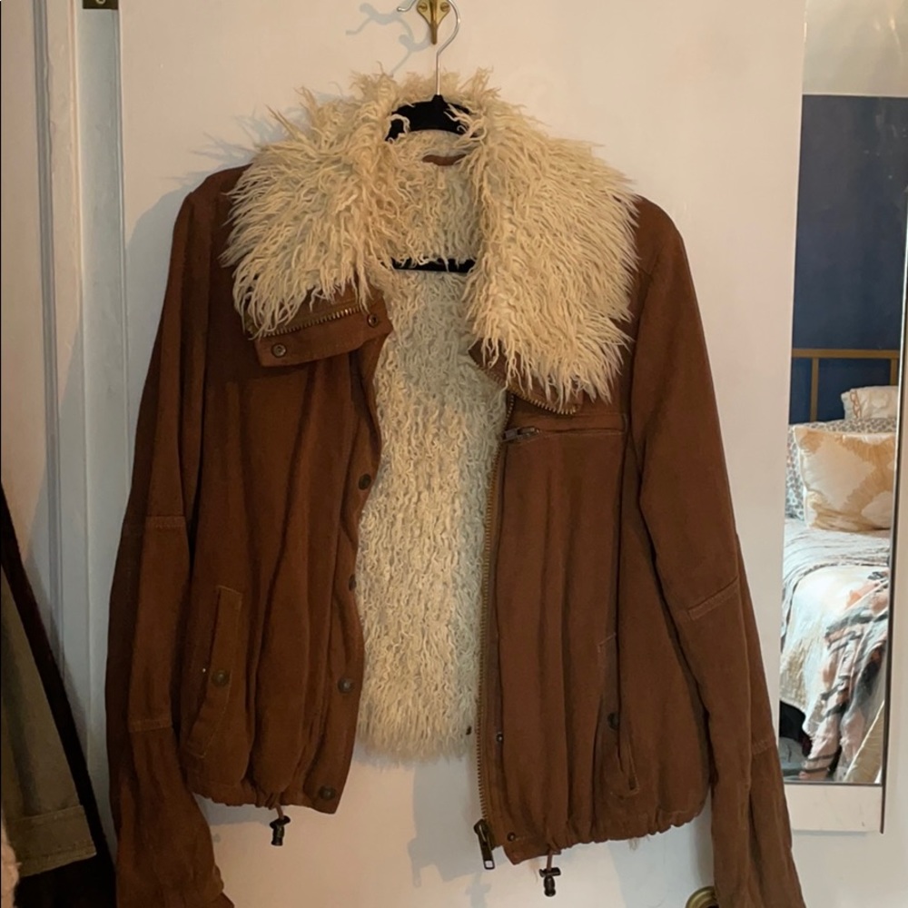 Free People Faux Sherpa Fur Fuzzy Bomber Jacket